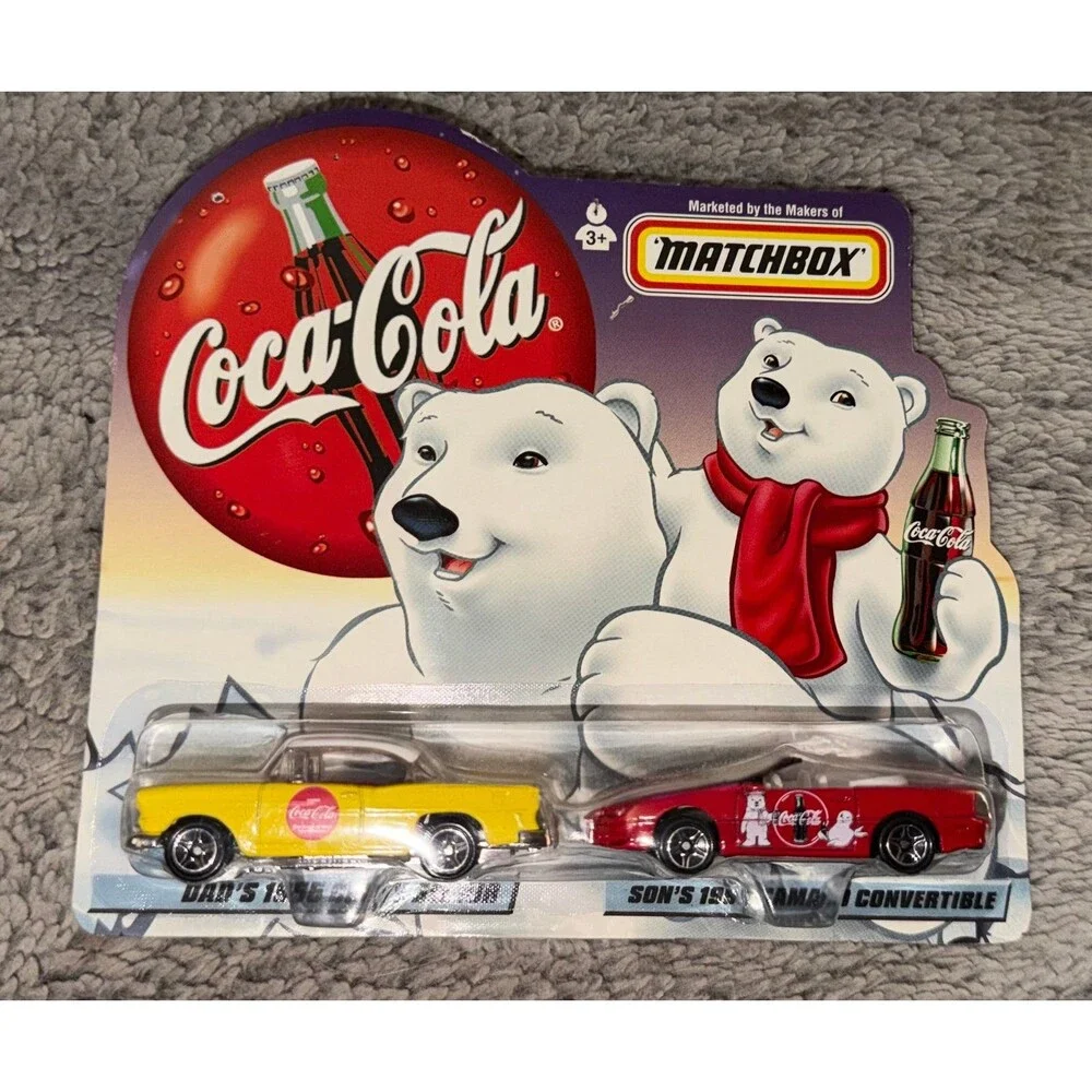 Vintage Matchbox Coca Cola Collection Set 1955 Chevy Bel Air & 1998 Camaro